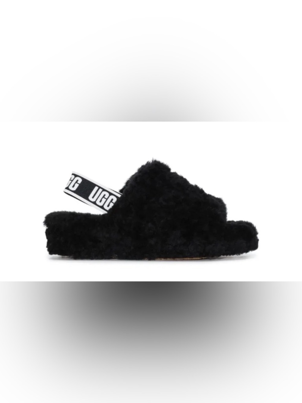 UGG Black Plush Open-Toe Slingback Slide, Size 7